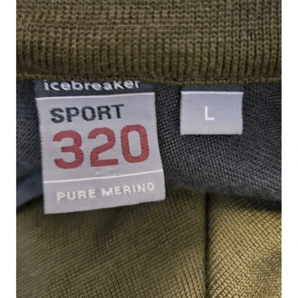 Icebreaker 320 Sport 1/4 Zip Pullover Mens L Merino Wool Base Layer Green Gray - Picture 5 of 8